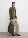Massimo Dutti 100% Linen Jacket With Pockets In Helles Khaki