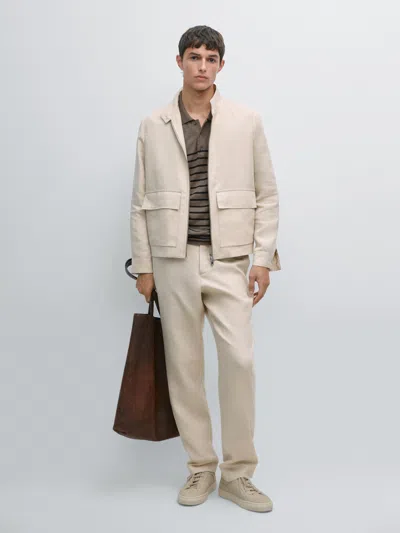 Massimo Dutti 100% Linen Jacket With Pockets In Multi