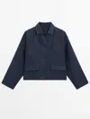 Massimo Dutti 100% Linen Jacket With Pockets In Navy Blue