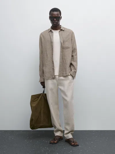 Massimo Dutti 100% Linen Jogger Fit Trousers In Brown