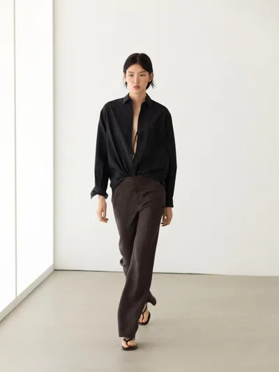 Massimo Dutti 100% Linen Kick Flare Trousers In Brown