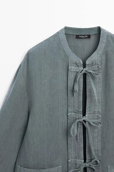 Massimo Dutti 100% Linen Kimono With Ties In Blue