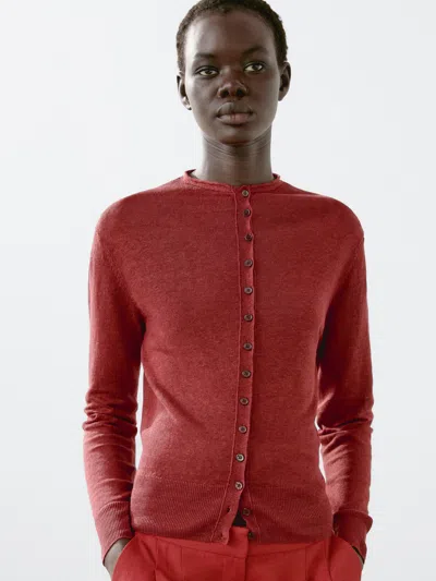 Massimo Dutti 100% Linen Long Sleeve Cardigan In Multi