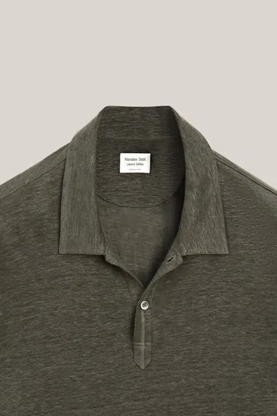 Massimo Dutti 100% Linen Long Sleeve Polo Shirt In Gray