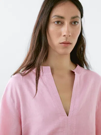 Massimo Dutti 100% Linen Long Sleeve Shirt In Pink