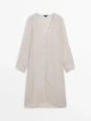 Massimo Dutti 100% Linen Maxi Oversize Blouse In Beige