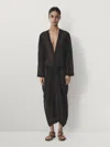 Massimo Dutti 100% Linen Maxi Oversize Blouse In Schwarz