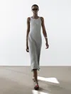 Massimo Dutti 100% Linen Midi Dress In Gray