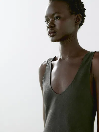 Massimo Dutti 100% Linen Midi Dress In Multi