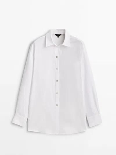 Massimo Dutti Langbluse Aus Reinem Leinen In Weiss