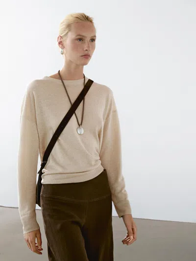 Massimo Dutti 100% Linen Oversize Knit Sweater In Neutral