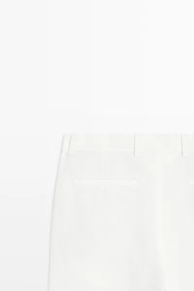 Massimo Dutti 100% Linen Pants With Dart Detail In White