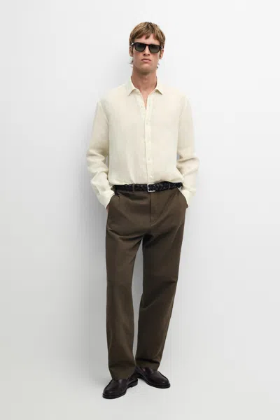 Massimo Dutti 100% Linen Regular Fit Shirt In White