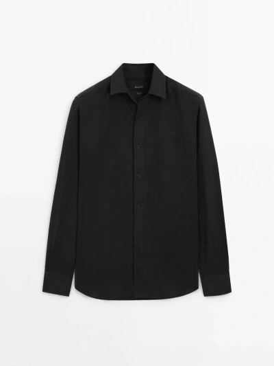 Massimo Dutti Regular-fit-hemd Aus Reinem Leinen In Black