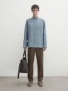 Massimo Dutti Regular-fit-hemd Aus Reinem Leinen In Blau