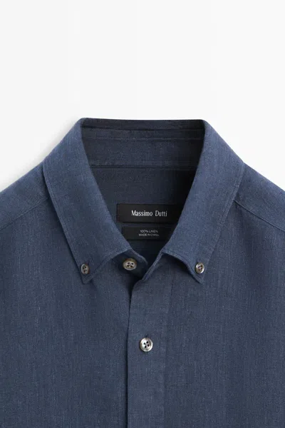 Massimo Dutti 100% Linen Regular Fit Shirt In Blue