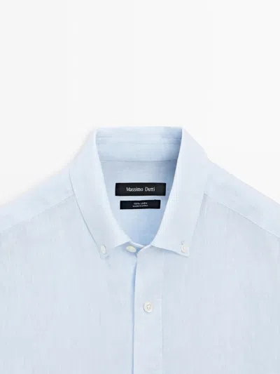 Massimo Dutti 100% Linen Regular Fit Shirt In Blue