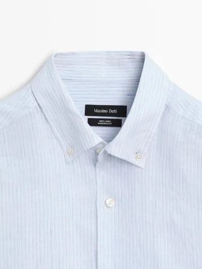Massimo Dutti 100% Linen Regular Fit Shirt In Blue
