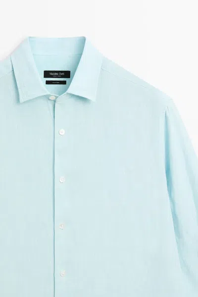Massimo Dutti 100% Linen Regular Fit Shirt In Blue