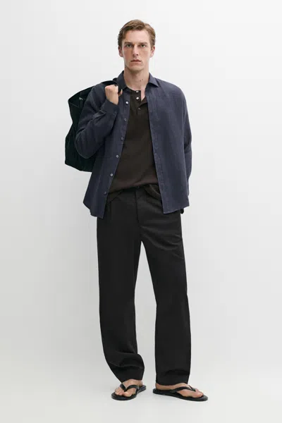 Massimo Dutti 100% Linen Regular Fit Shirt In Blue