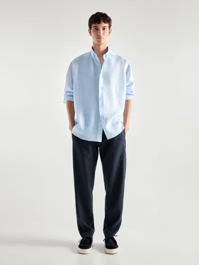 Massimo Dutti Regular-fit-hemd Aus Reinem Leinen In Himmelblau