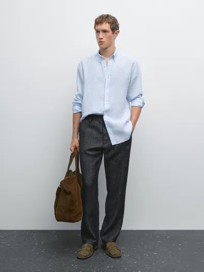 Massimo Dutti 100% Linen Regular Fit Shirt In Multi