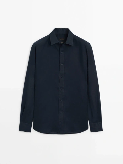 Massimo Dutti Regular-fit-hemd Aus Reinem Leinen In Navy Blue