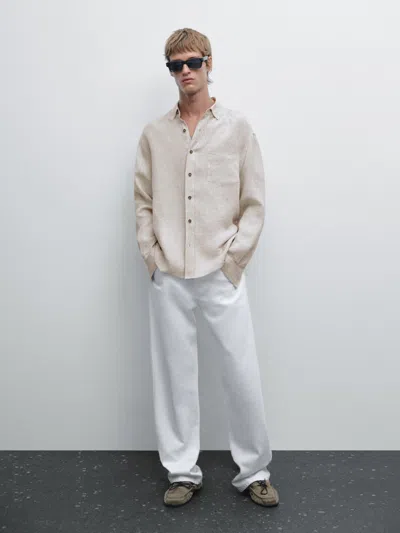 Massimo Dutti 100% Linen Regular Fit Shirt In Neutral