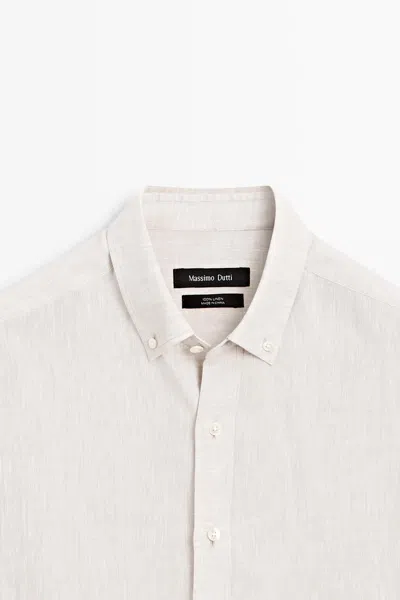 Massimo Dutti 100% Linen Regular Fit Shirt In Neutral
