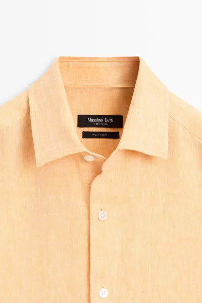 Massimo Dutti 100% Linen Regular Fit Shirt In Orange