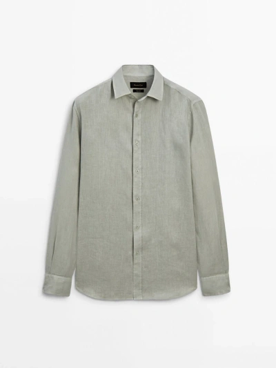 Massimo Dutti Regular-fit-hemd Aus Reinem Leinen In Pale Green