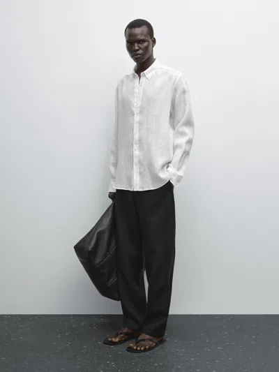 Massimo Dutti 100% Linen Regular Fit Shirt In White