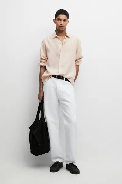 Massimo Dutti 100% Linen Regular Fit Striped Shirt In Pink