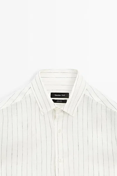 Massimo Dutti 100% Linen Regular Fit Striped Shirt In White