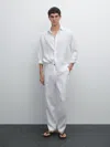 Massimo Dutti 100% Linen Regular Fit Trousers In White