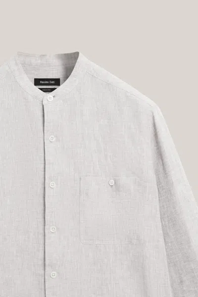 Massimo Dutti 100% Linen Relaxed Fit Stand Collar Shirt In White
