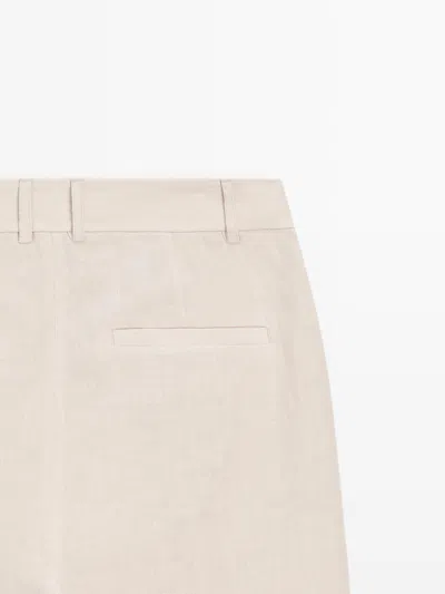 Massimo Dutti 100% Linen Relaxed Fit Trousers In Neutral