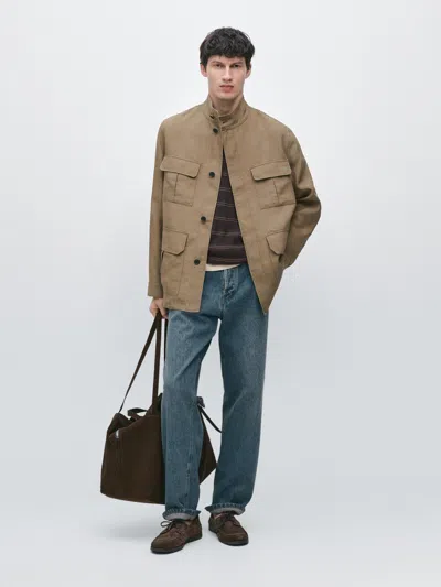 Massimo Dutti 100% Linen Safari Jacket In Brown