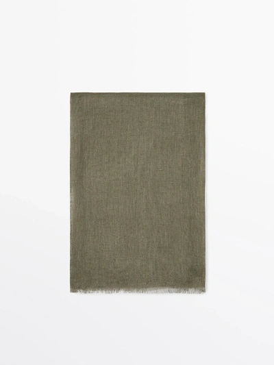 Massimo Dutti 100% Linen Scarf In Green