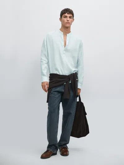 Massimo Dutti 100% Linen Shirt In Blue