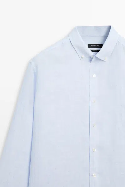 Massimo Dutti 100% Linen Shirt In Blue