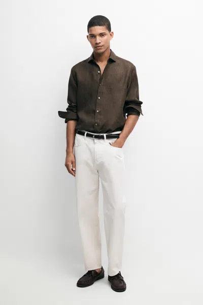 Massimo Dutti 100% Linen Shirt In Brown
