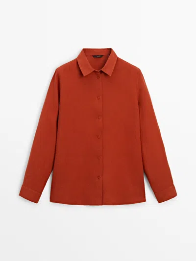 Massimo Dutti Hemd Aus Reinem Leinen In Burnt Orange