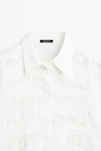 Massimo Dutti 100% Linen Shirt With Chest Detail In White