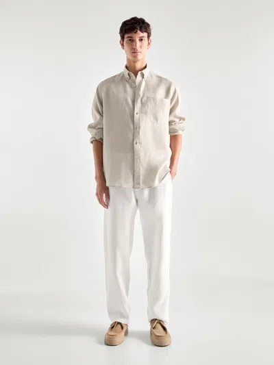 Massimo Dutti 100% Linen Shirt With Pocket In Beige