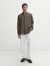 Massimo Dutti 100% Linen Shirt With Pocket In Grau