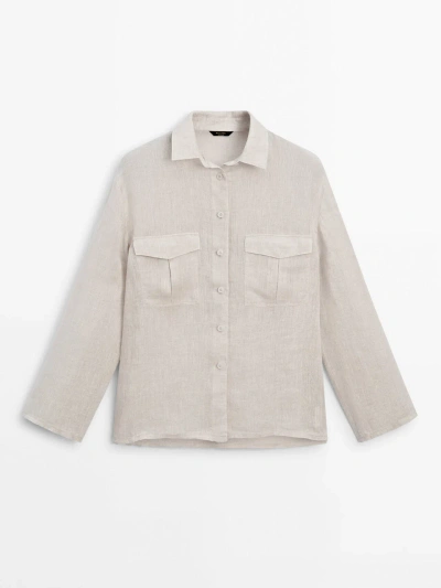 Massimo Dutti Hemd Aus Reinem Leinen Mit Tasche In Beige