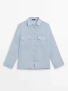 Massimo Dutti Hemd Aus Reinem Leinen Mit Tasche In Sky Blue