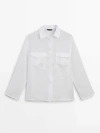 Massimo Dutti Hemd Aus Reinem Leinen Mit Tasche In White