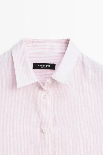Massimo Dutti 100% Linen Shirt With Striped Details In Pink